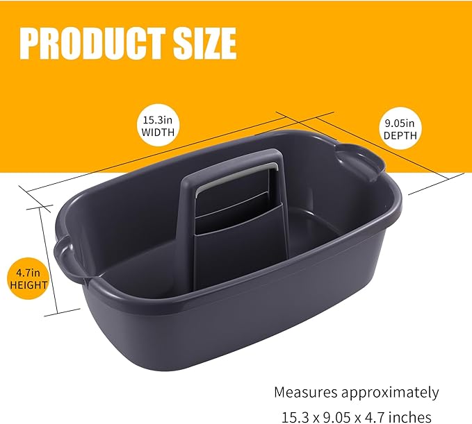 Omirome 2-Pack Large Gray Cleaning Caddy for Cleaning Supplies with Handle - Portable Plastic Tote Organizer for Shower, Bathroom, Kitchen, Under Sink Storage