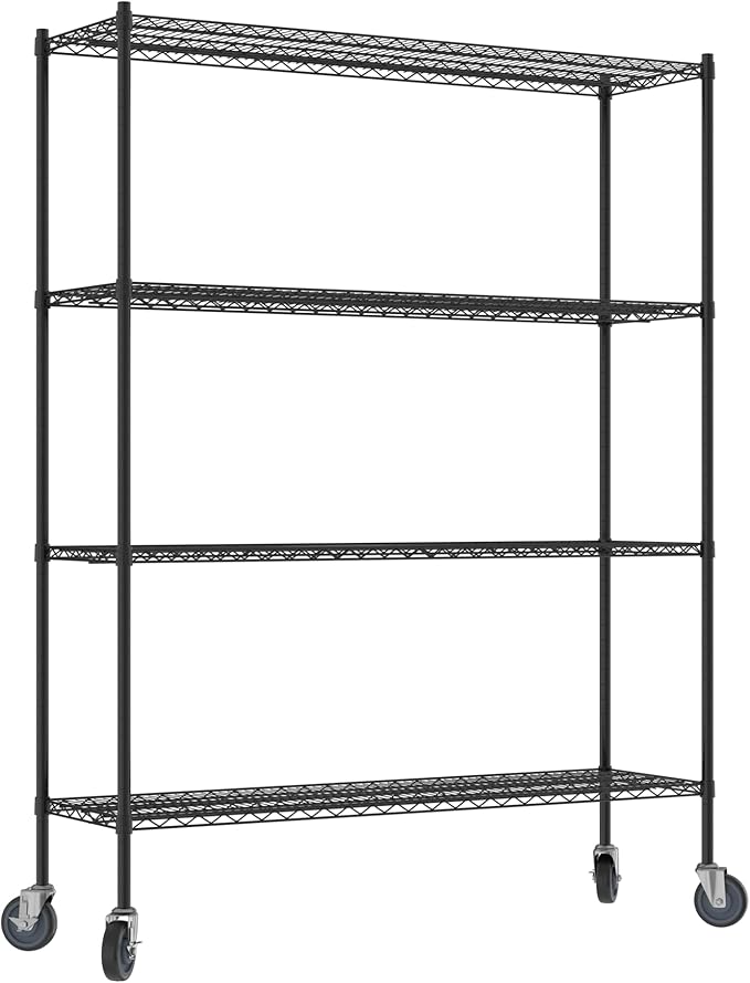 Commercial NSF Listed Black Epoxy Mobile Wire Shelving Kit 18" x 60" x 80", with 4 Shelves Perfect for Warehouse, Walk-in Refrigerator, Freezer, Grocery Store, Restaurant, Dishroom