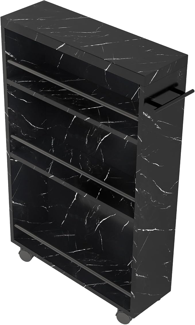 Tribesigns Slim Storage Cart, Rolling Narrow Kitchen Cart on Wheels for Small Place, 4-Tier Slide Out Slim Utility Cart Skinny Laundry Cart with Handle for Kitchen, Bathroom, Laundry (Contemporary)