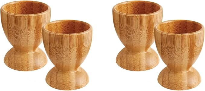 HIC Kitchen Egg Cup Holders, Natural Bamboo, for Soft Boiled and Hard Boiled Eggs, Set of 4
