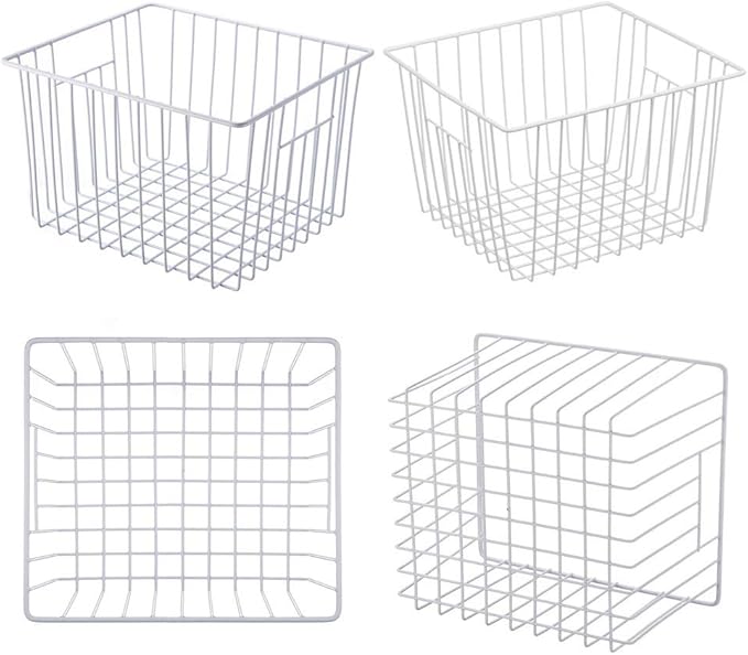 Y.Z.Bros Freezer Wire Baskets, Kitchen Storage Organizer Bins for Chest and Upright Freezer, Refrigerator Dividers Containers with Handles - Pearl White (3)