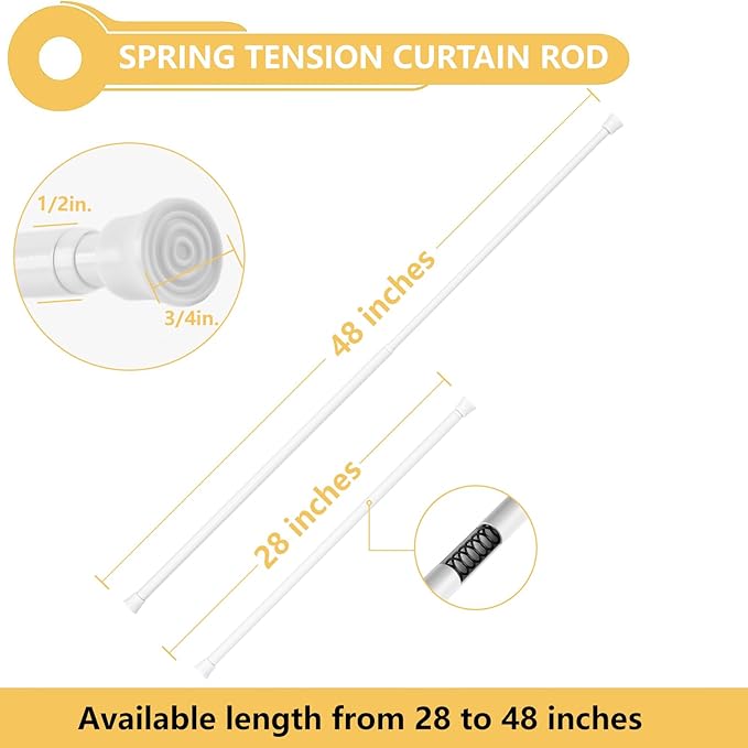 KXLIFE Small Spring Tension Curtain Rod, Adjustable Spring Tension Rod 28 to 48 inches, Expandable Spring Loaded Tension Rods for Window (White-3 Pack)