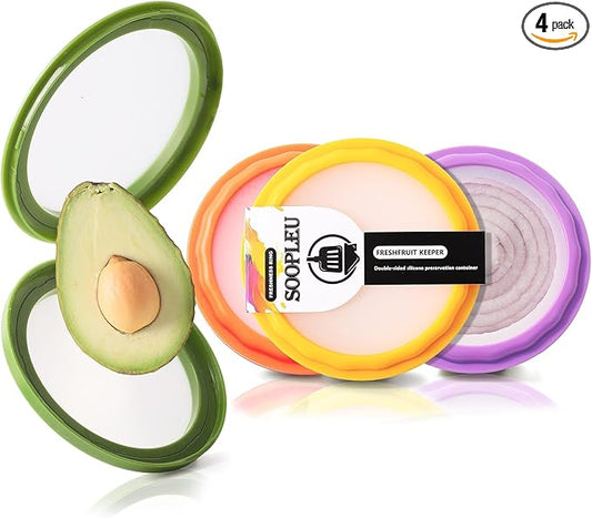SOOPLEU Avocado Saver 4-Pack: Fresh-Lock Containers for Tomatoes, Onions & Lemons | Reusable Fridge Storage | Ideal for Garlic, Potatoes & Produce Preservation