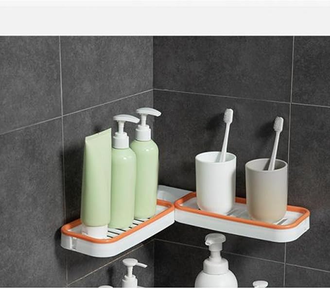 Hapivida Wall Mount Bathroom Corner Shelf Multifunctional Foldable Rotatable Storage Rack for Kitchen Organizer Plastic Material White (White Orange)