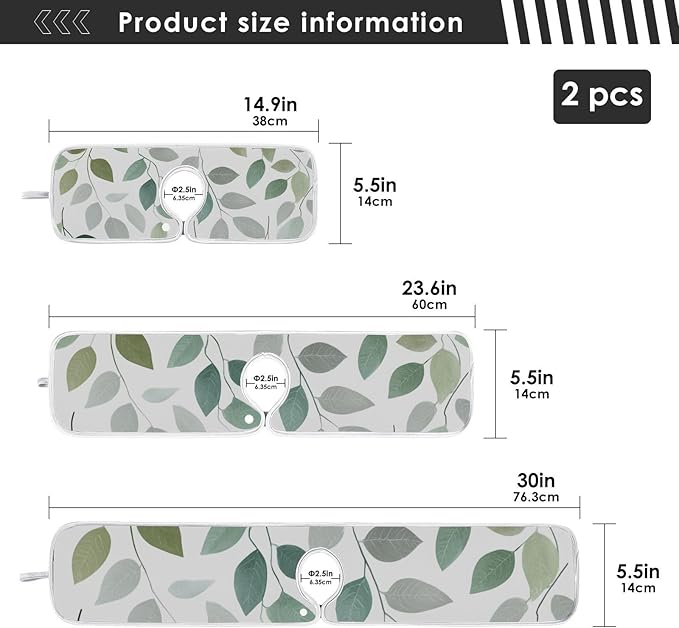 2 PCS Kitchen Sink Splash Guard 30 Inch Faucet Mat for Kitchen Sink Bathroom Sink Faucet Absorbing Drip Drain Mat Pad Microfiber Soft Washable Green and Grey Leaves