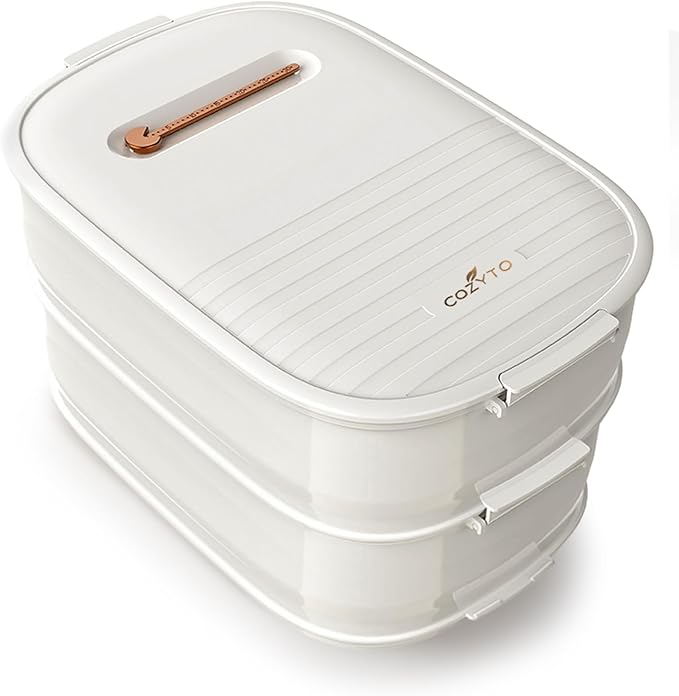 COZYTO Premium EggNest 2-Layer Egg Holder for Refrigerator – Stackable Egg Storage Tray with Sliding Date Dial Lid | Holds 44 Eggs | BPA-Free, Durable & Space-Saving (White Lid & White Box)