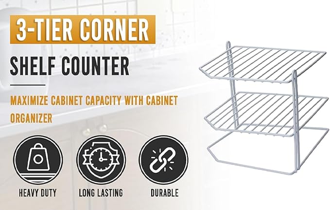 YBM HOME 3-Tier Corner Shelf Counter and Cabinet Organizer, White, Pack of 2