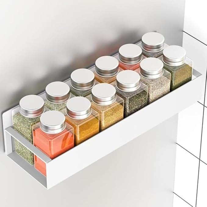 Punch-Free Magnetic Storage Rack Organize - Space-Saving Kitchen Organizer, Multifunctional Movable Magnetic Shelf for Refrigerator, Versatile Metal Organizer for Holding Spices, Jars (White, S)