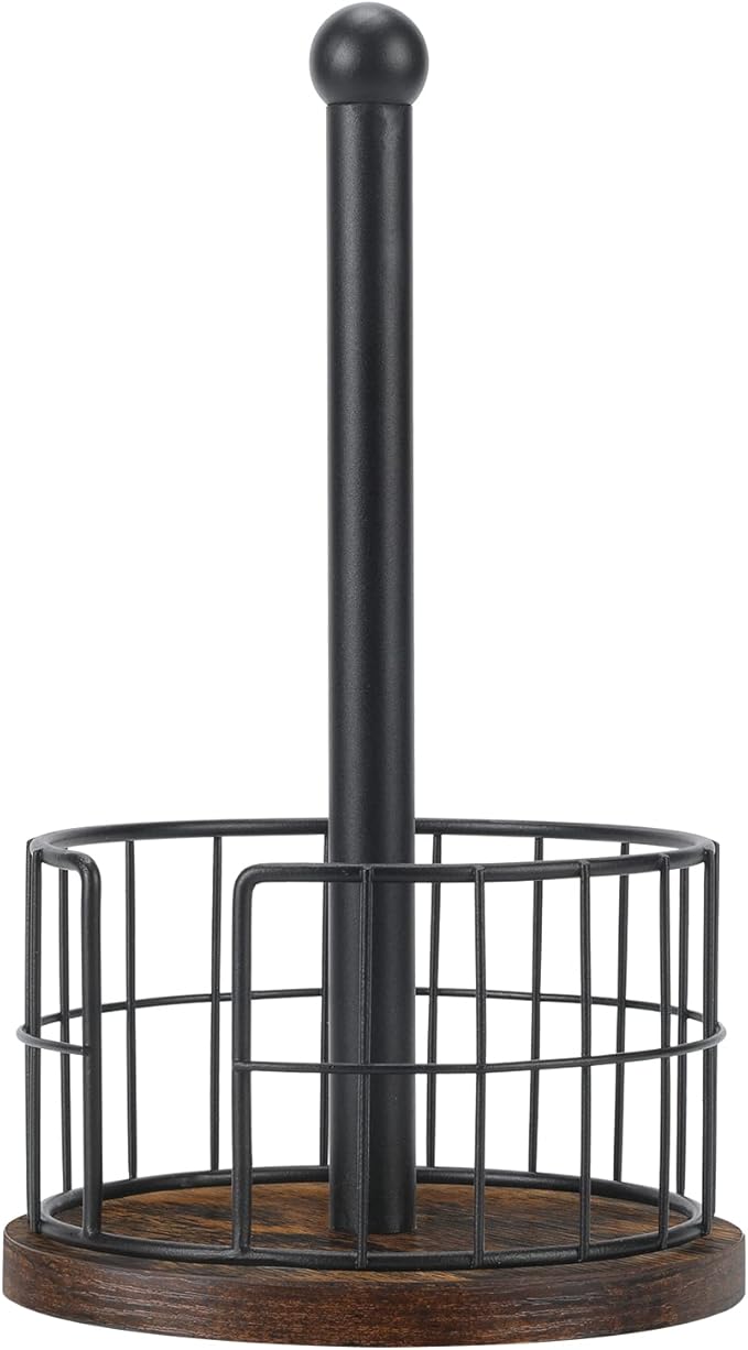YINMIT Wood Paper Towel Holder Countertop, Farmhouse Paper Towel Holder with Heavy Duty Base, Wooden Paper Towel Holders, Paper Towel Holders for Kitchen, Fits Standard and Large Size Rolls