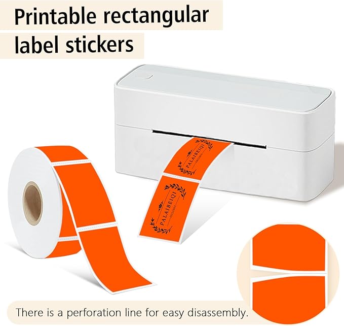 PALAIBEIQI 1x2 Inch Thermal Labels,500PCS Rectangle Stickers,Waterproof Removable Blank Stickers for Address,Jars,Freezer Containers & Pantry Organization,Fluorescent Orange