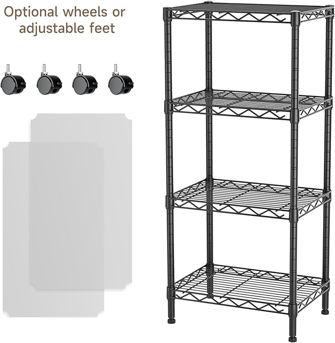 4 Tier Adjustable Storage Shelves Metal Utility Shelf Wire Shelving Unit Organizer Rack for Home Kitchen Office Bathroom Pantry Room 12" D x 18" W x 44" H