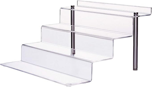 Acrylic Riser Shelf 4 Tier Clear Display Stand for Collectibles Pop Figures, Cupcakes, Perfumes, Display Risers for Decorating & Organizing - 11.8 x 10.8 x 6.5 in (Large, 1 Pack)