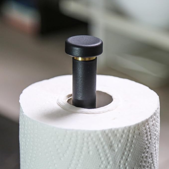 Black Paper Towel Holder Countertop, Black Stainless Steel Paper Towel Holder for Kitchen Bathroom with Anti Slip Weighted Base, Kitchen Roll Holder Fit Standard and Large Rolls