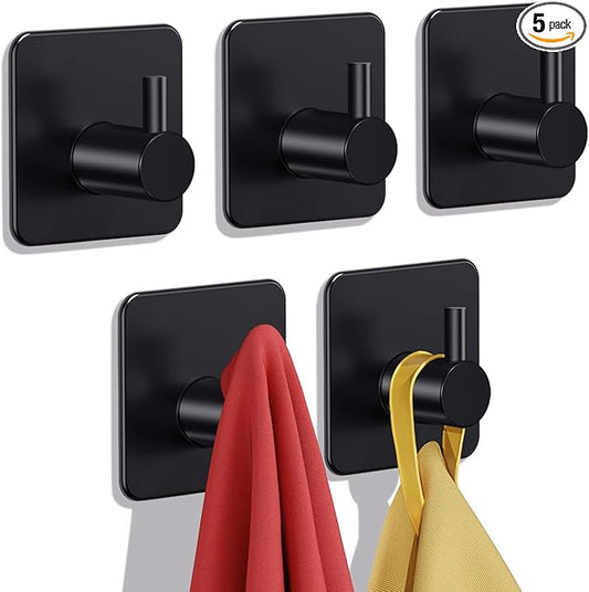 Auxmir Adhesive Hooks Heavy Duty 30lb(Max) Wall Hooks, 5 Pack Self Adhesive Damage Free Towel Rack, Stainless Steel for Coat Robe, Waterproof Oilproof Rustproof for Bathroom Shower Kitchen Office