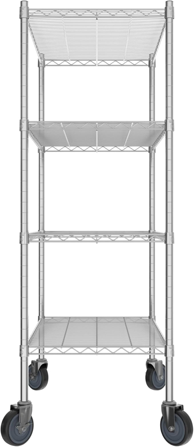 Commercial NSF Listed Chrome Mobile Wire Shelving Kit 21" x 36" x 60", with 4 Shelves Perfect for Warehouse, Walk-in Refrigerator, Freezer, Grocery Store, Restaurant, Dishroom