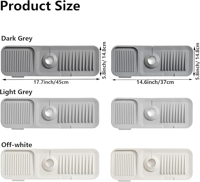 MOODKEY Kitchen Sink Splash Guard Sponge Holder - Silicone Faucet Drip Catcher Tray - Sink Protector - Fits Faucet Tube within 2.5" (Dark Grey, 14.6")