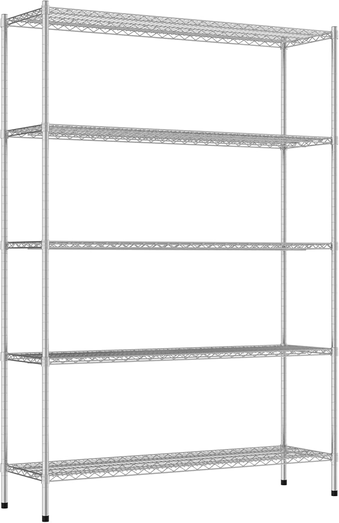 Commercial NSF Listed Chrome Stationary Wire Shelving Kit 18" x 60" x 86", with 5 Shelves Perfect for Warehouse, Walk-in Refrigerator, Freezer, Grocery Store, Restaurant, Dishroom