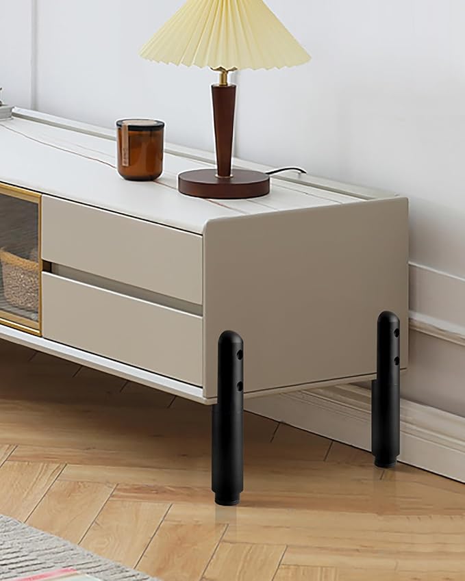 4 Pack Adjustable Furniture Support Legs Stand Black 3.3-4.5 Inch Coffee Table Legs Extenders Dresser Feet Cabinet Feet Replacement L-Shape Desk Leg