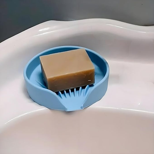 Self Draining Soap Dish, Silicone Soap Holder with Suction Cup and Drain Spout, Kitchen Bathroom Sink Organizer, Dish Soap Bar Tray Savers Sponge Holder, Perfect for Dispenser, Scrubber, Bottle, Cup