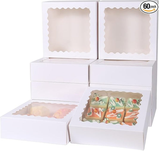 36 pcs 10x10x2.5 Inches Cake Box with Window, Bakery Pastry Cookie Boxes, Mini Pie for Pastry,Dessert,Strawberries,Chocolates (White, 10x10x2.5 Inch/36pcs)