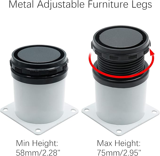 Set of 4 Adjustable Furniture Legs 2.4 Inch, Stainless Steel Furniture Legs Thickened Metal Cabinet Sofa Legs, Round Replacement Legs for Table, Cabinets, Shelves, Sofa (White)