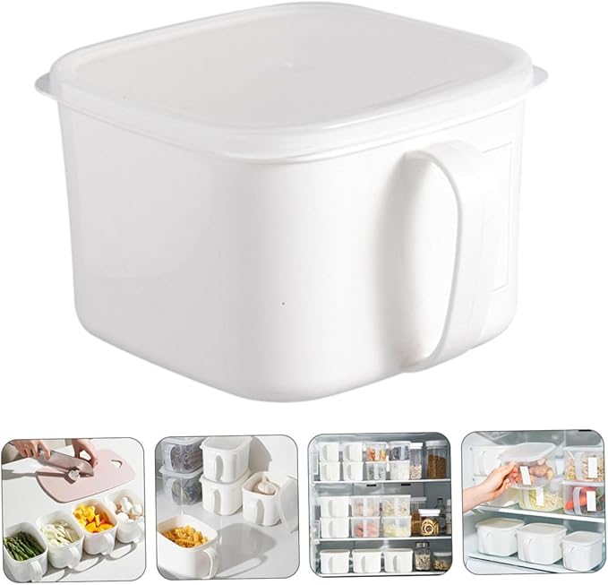 Fridge Food Container and Kitchen Cereal Organizer Large Plastic Storage Can with Handle and Label, Airtight Food Storage Box for Fruits and Snacks, 2pcs Set White