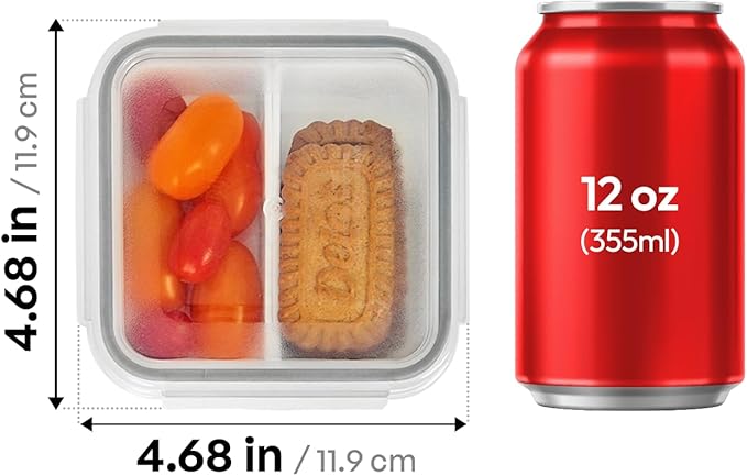 carrotez 2 Compartment Small Snack Containers, Mini Snack Containers for Mini Fridge, Small Divided Food Storage Containers, Airtight Lids, Reusable, 1.1 cup, 6 PACK