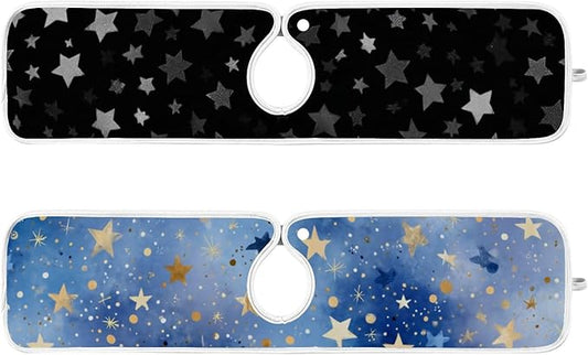 2 PCS Kitchen Sink Splash Guard 23.6 Inch Faucet Mat for Kitchen Sink Bathroom Sink Faucet Absorbing Drip Drain Mat Pad Microfiber Soft Washable Black and Blue Stars