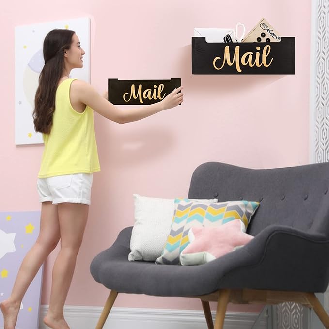 Mail Organizer Mail Holder Countertop, Rustic Wooden Mail Basket Mail Tray Letter Holder Box for Desk Home Office Wall Mount