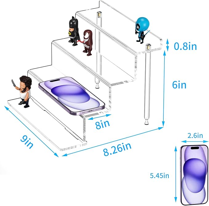NIUBEE Acrylic Riser Display Shelf, Clear Display Stand for Amiibo Funko POP Figures,4 Tier Cupcakes Stand Perfume Organizer and Storage (9 Inch Small)