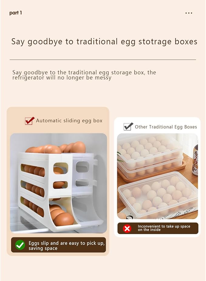 30 Eggs Egg Holder For Fridge Auto Rolling Fridge Egg Organizer,4 Tiers Egg Container Egg Dispenser Egg Tray For Refrigerator Space-Saving Egg Dispenser Holder Egg Holder Countertop