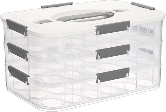 BTSKY Deviled Egg Platter with Lid, 3-Layer 54 Slots Deviled Eggs Carrier, Clear Portable Egg Holder for Fridge Reusable Deviled Eggs Tray Carton Box for Easter and Party Favor (3-Layer, White)