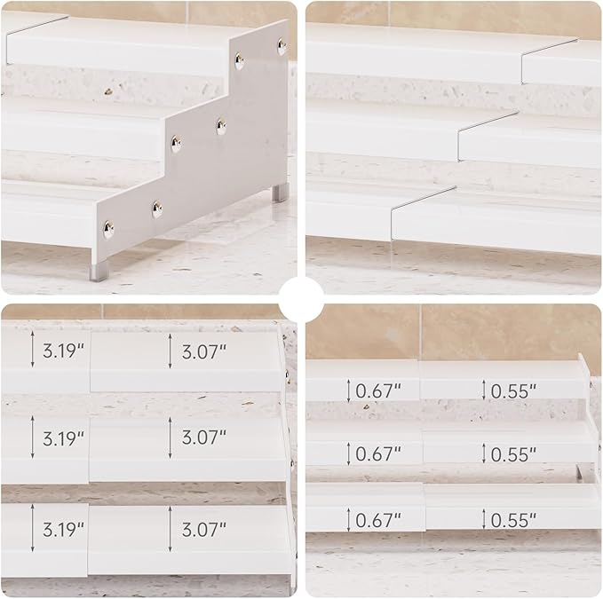 Expandable Carbon Steel Spice Rack Organizer for Pantry, Adjustable 3-Tier Ladder Shelf,Holds Up to 24 Cans,Kitchen Countertop Organizer, Rustproof Storage Rack for Spices, Cans, Sauces & Dry Goods