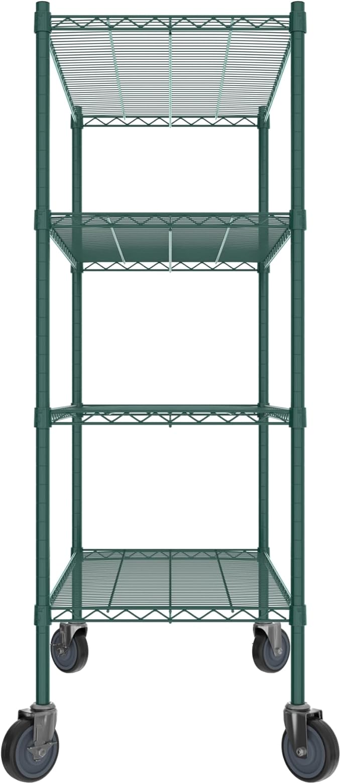 Commercial NSF Listed Green Epoxy Mobile Wire Shelving Kit 21" x 42" x 60", with 4 Shelves Perfect for Warehouse, Walk-in Refrigerator, Freezer, Grocery Store, Restaurant, Dishroom