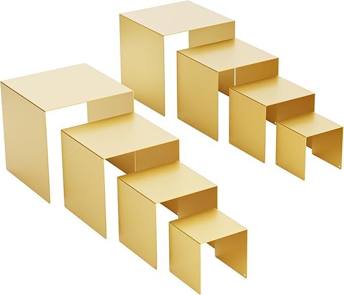 Matte Metal Display Stand,6 Pcs 2 Set Display Risers for Display, Metal Rectangular Display Shelf for Showcase, Dessert, Toys, Perfume (Gold, 3''x4''x5 x6)