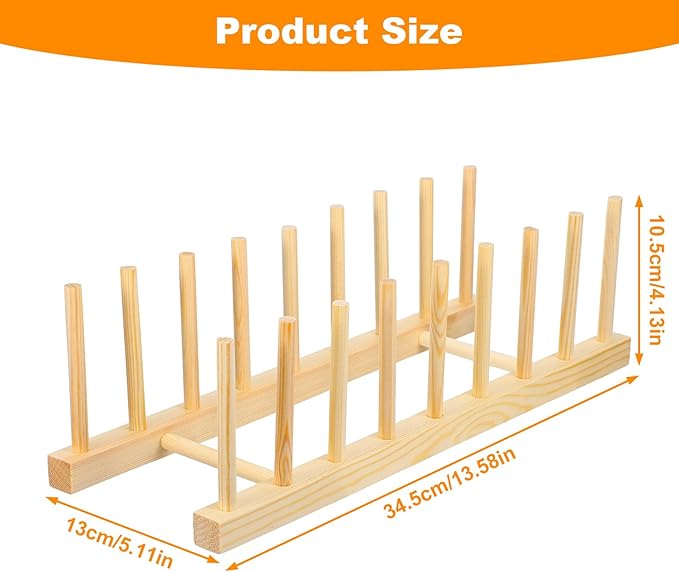 4PCS Wooden Dish Rack, Kitchen Cabinet Plate Lid Organizer Vertical Wooden Dish Drying Rack for Dish Pots Lids Cutting Boards Bowls Cups Canvas Prints Artwork Books(8 Slots)