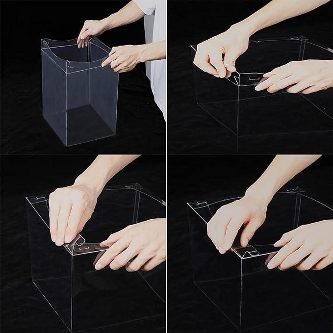 XININSUN clear cake box with ribbon,8inch 10inch cake boxes,transparent tall cake box cake carrier,Square Cardboard Cake Containers clear gift box for Wedding,Birthday,Party(6pcs-Pink)