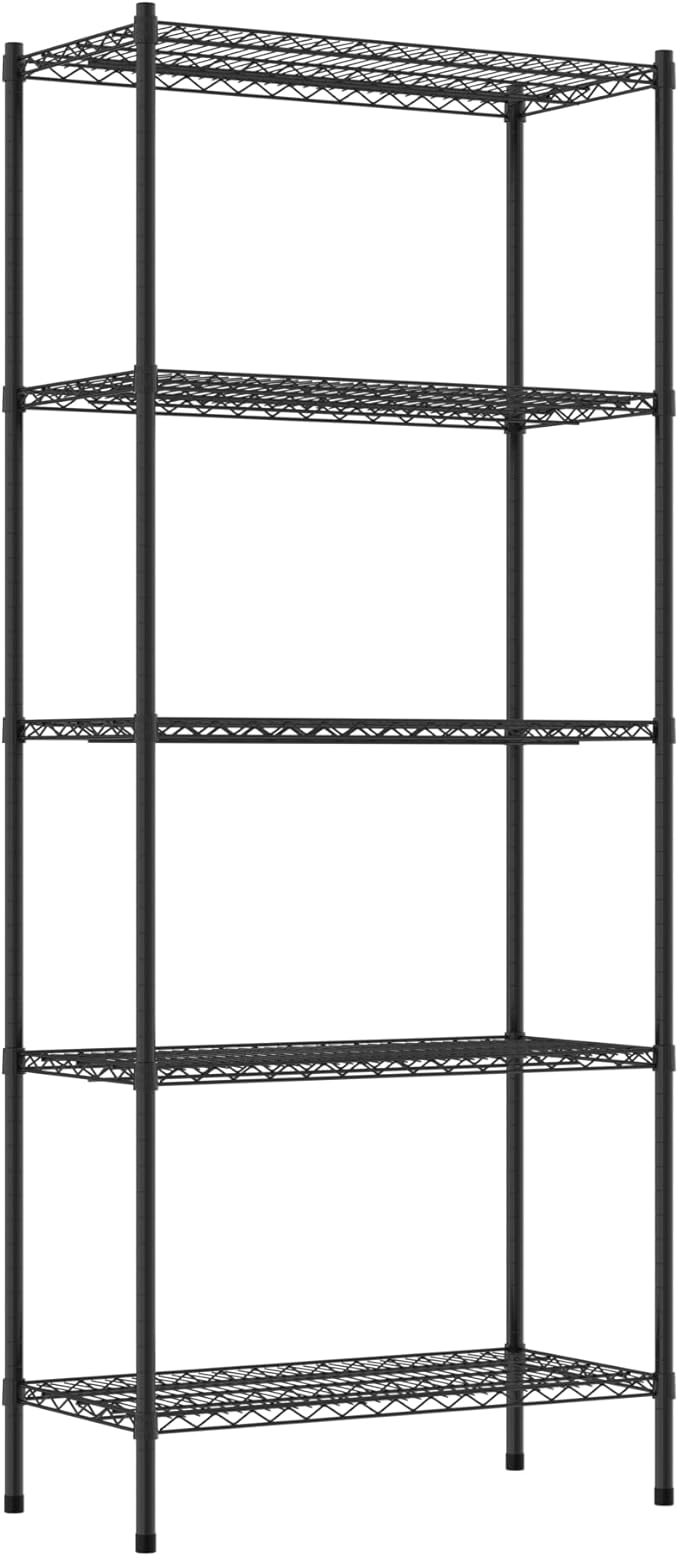 Commercial NSF Listed Black Epoxy Stationary Wire Shelving Kit 18" x 36" x 86", with 5 Shelves Perfect for Warehouse, Walk-in Refrigerator, Freezer, Grocery Store, Restaurant, Dishroom