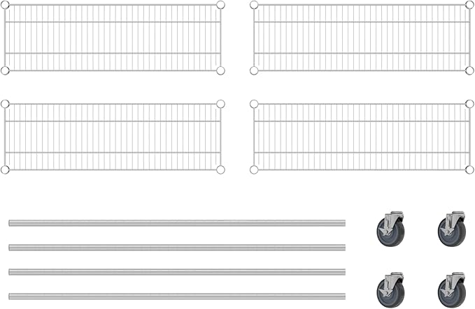 Commercial NSF Listed Chrome Mobile Wire Shelving Kit 12" x 36" x 60", with 4 Shelves Perfect for Warehouse, Walk-in Refrigerator, Freezer, Grocery Store, Restaurant, Dishroom