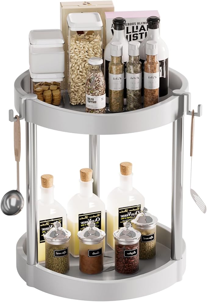 10.01" 2-Tier 360°Rotating Lazy Susan turntable Organizer Spice Rack Organization for Kitchen countertop and Cabinet pantry Organizers and storage(3Grey, Extra Large)