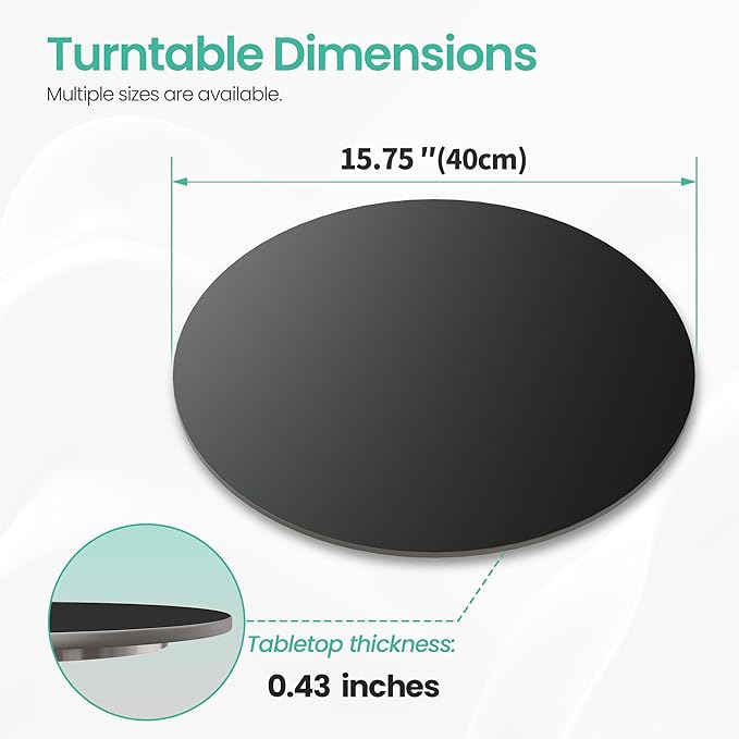 15.7" Lazy Susan Turntable – 360° Sinteredstone Silent Anti-Slip Turntable, Table Top Centerpiece for Kitchen, Pantry, Spice Rack, Refrigerator & Dining Table, Black