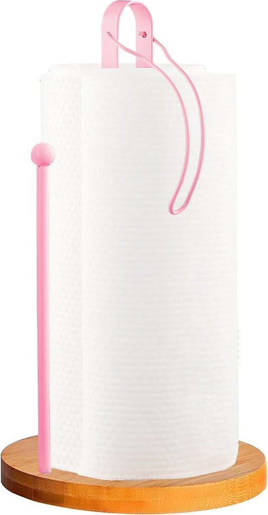 Wood Paper Towel Holder Countertop, TONLEA Kitchen Paper Towel Holder FreeStanding with Fixer for Kitchen and Bathroom Organization, Kitchen Roll Holder for Standard and Large Rolls