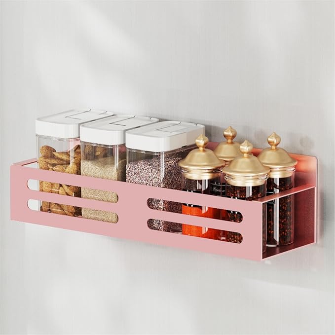 Roysili Magnetic Spice Rack for Refrigerator, Metal Spice Rack Organizer, Magnetic Shelf for Fridge 4Pack Pink