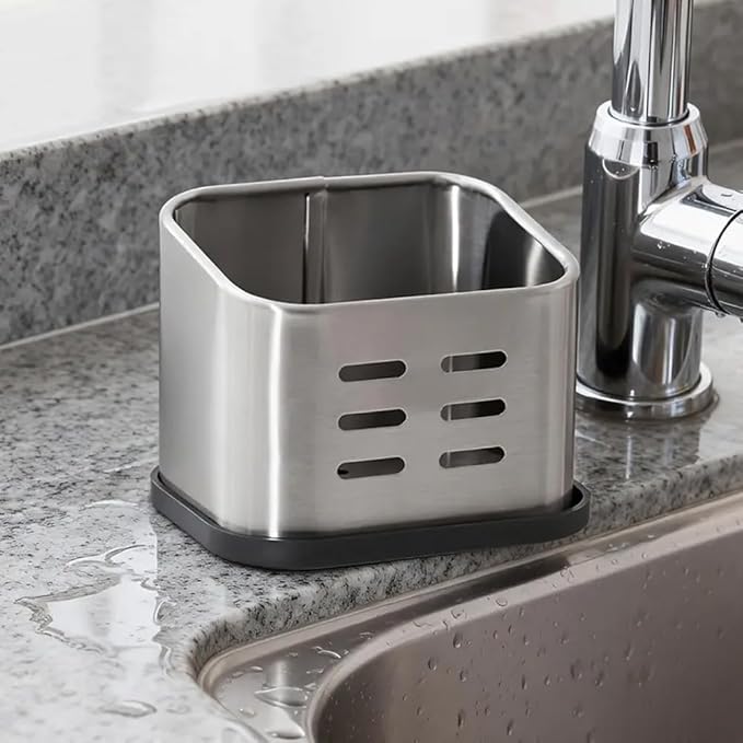Sponge Holder for Kitchen Sink, Sink Caddy for Countertop Organizer, Stainless Steel Sponge Holder with Detachable Drip Tray for Kitchen Accessories