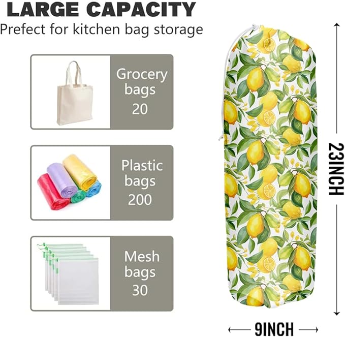 Lemon Plastic Grocery Bag Holder Storage Organizer Plastic Bag Holders for Grocery Cute Lemon Home Kitchen Decor Gifts for Women Mom Grandma