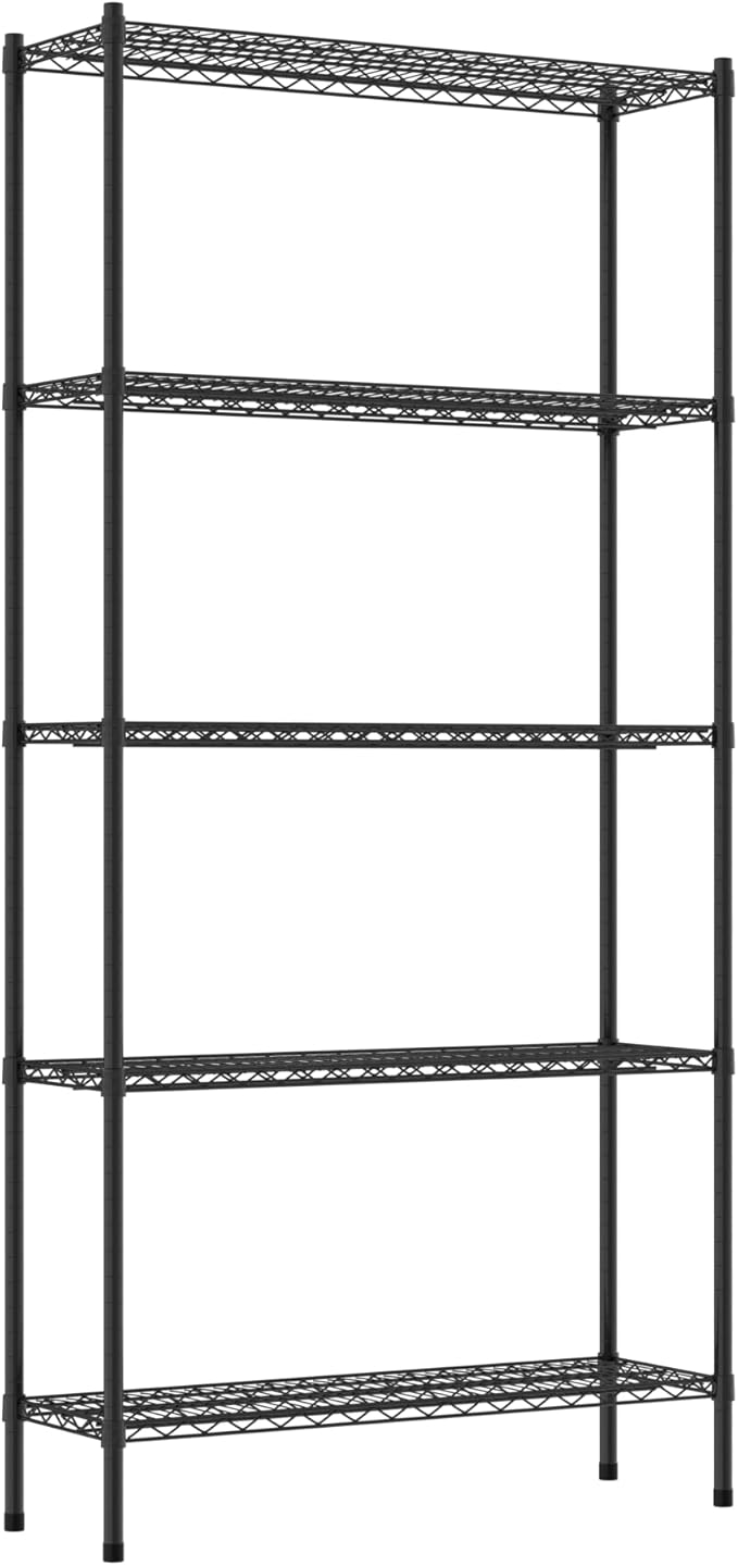 Commercial NSF Listed Black Epoxy Stationary Wire Shelving Kit 14" x 42" x 86", with 5 Shelves Perfect for Warehouse, Walk-in Refrigerator, Freezer, Grocery Store, Restaurant, Dishroom
