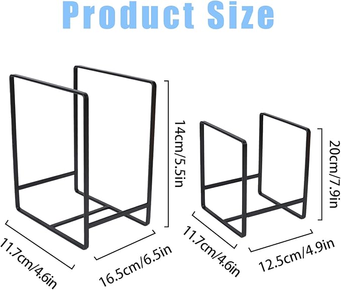 CEYAZYE 4 Pack Plate Holder Organizer for Cabinet Space Saver, Metal Dinner Dish Storage Rack, 2 Sizes Kitchen Storage Display for Plates, Pots, Pans, Cutting Boards, Black