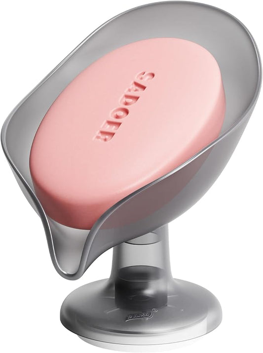 TAILI Self Draining Soap Holder, Leaf-Shaped Bar Soap Dish with Suction Cup Stand, Bar Saver Suitable for Bathroom, Tub, Kitchen Sink, Removable,Easy to Clean & Keep Dry, Grey
