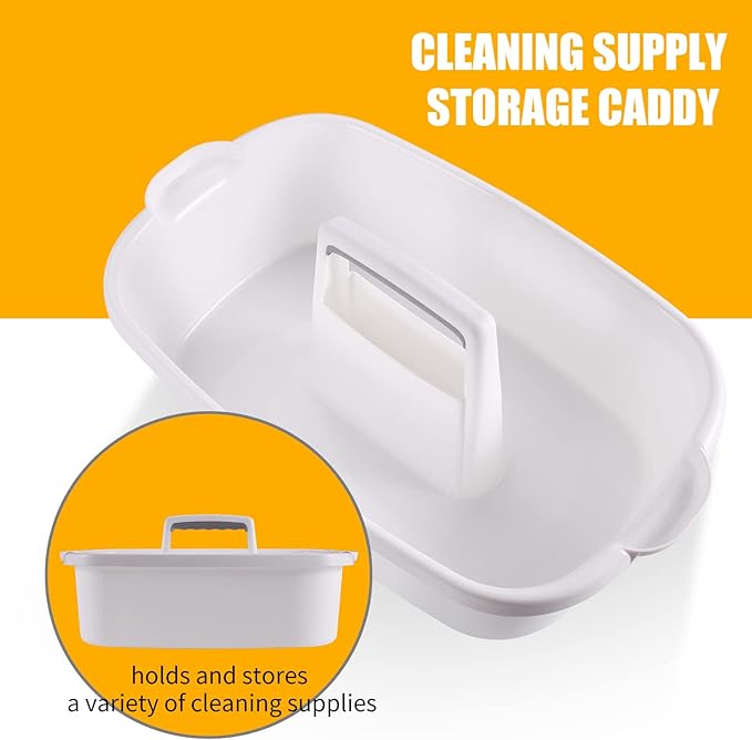 Omirome 2-Pack Large White Cleaning Caddy for Cleaning Supplies with Handle - Portable Plastic Tote Organizer for Shower, Bathroom, Kitchen, Under Sink Storage