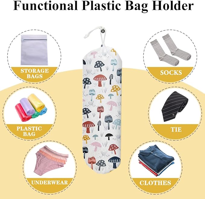 Mushroom Plastic Grocery Bag Holder Plastic Bag Storage Organizer Holders for Grocery Kitchen Cute Mushroom Home Kitchen Decor, Gifts for Women Mom Grandma